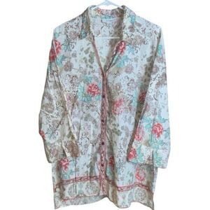 Dressbarn Woman 3X Floral Button Front Tunic Shirt Multicolor Lightweight Boho B